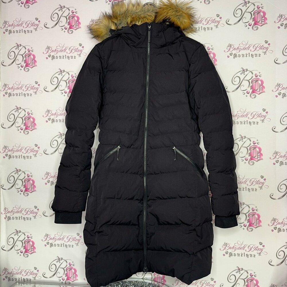 LOLE coat jacket parka feather duck down puffer long style past bum fur hood